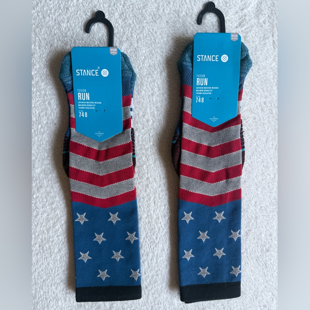 Stance Fusion Run Stars & Stripes Crew Socks 2-Pair Set NWT (Men’s M - 6-8 1/2)